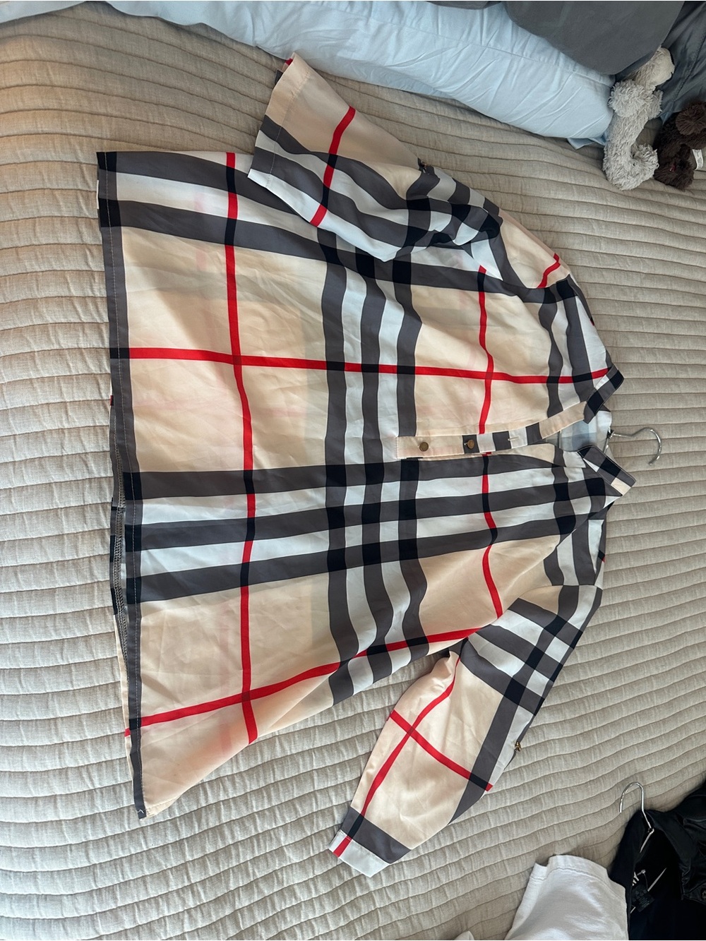 Plaid Button-Up Blouse - Black, White, Cream